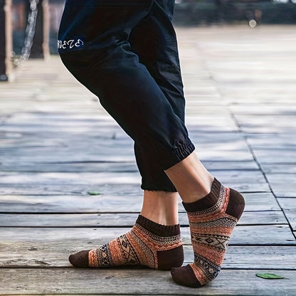 5pairs Vintage Thick Socks, Ethnic Style Socks, Winter Socks Ankle Socks