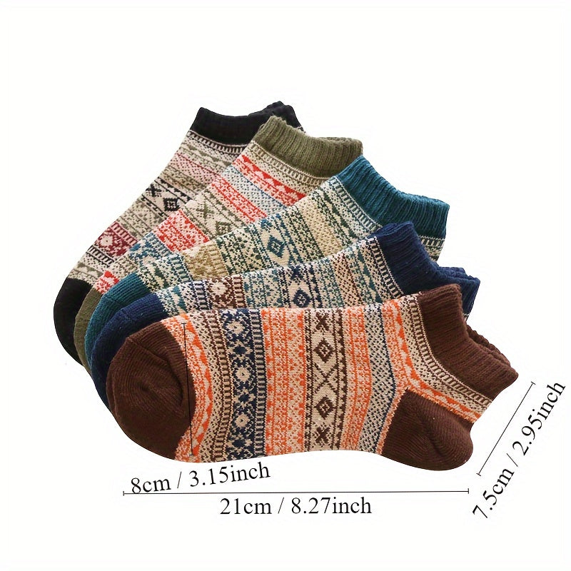 5pairs Vintage Thick Socks, Ethnic Style Socks, Winter Socks Ankle Socks