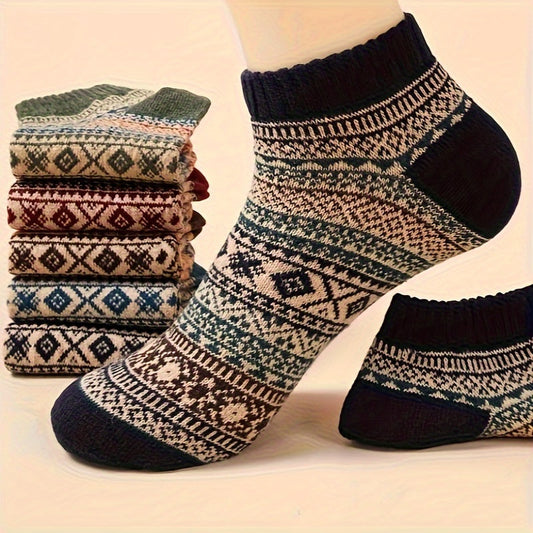 5pairs Vintage Thick Socks, Ethnic Style Socks, Winter Socks Ankle Socks