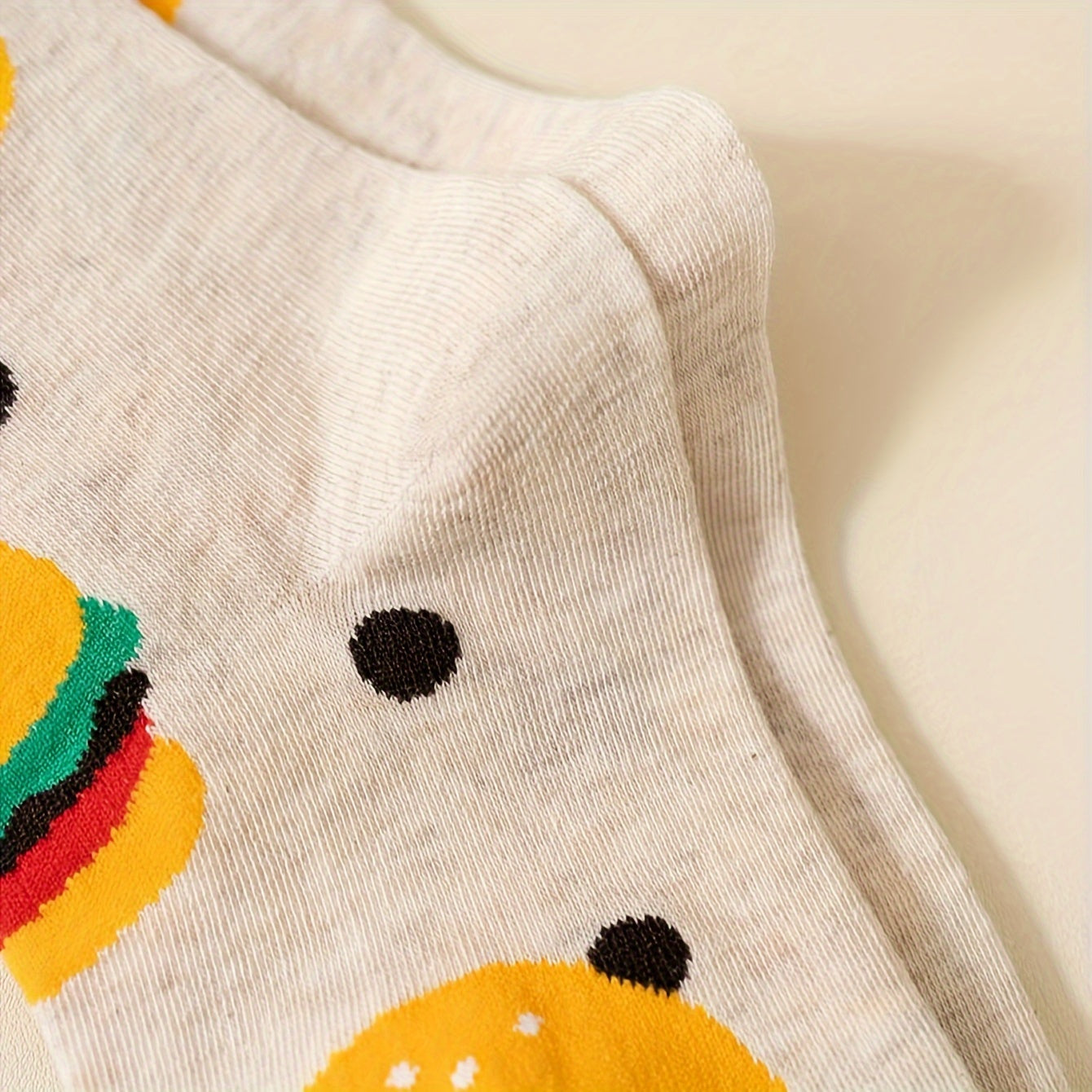 5-Pack Burger & Fries Cartoon Crew Socks - Playful Fast Food Print with Polka Dots & Green Dots - Unisex Comfort for Casual Attire, Travel, Sports - Fun College Style Essentials, Travel Accessories | Whimsical Sock Design, Funny Socks