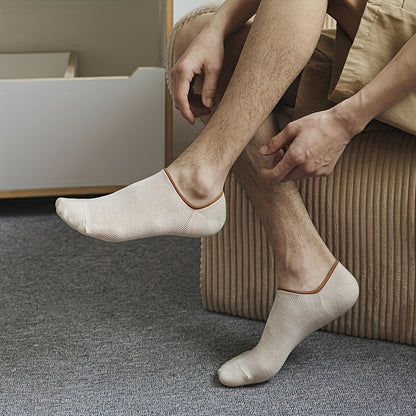 7 Pairs of Men's Thin Mesh Breathable Boat Socks - Sweat Absorbent, Non-Slip, Shallow Mouth Design for All-Day Comfort - Solid Color (Grey, Navy Blue, Beige, Black, Olive Green, Dark Brown)