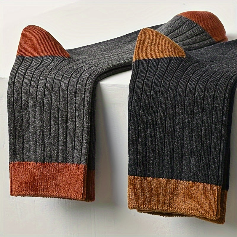 Cotton Socks 5 Pairs Pure Cotton Men's Crew Socks | Mid-Length, Solid Color, Heel Protection, Soft & Breathable | for Spring and Fall, Cute Socks