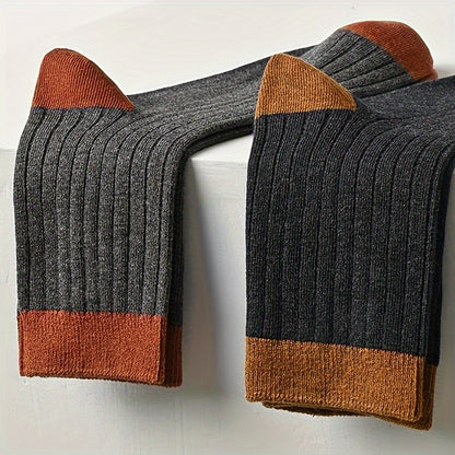 Cotton Socks 5 Pairs Pure Cotton Men's Crew Socks | Mid-Length, Solid Color, Heel Protection, Soft & Breathable | for Spring and Fall, Cute Socks