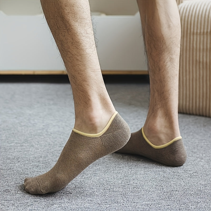 7 Pairs of Men's Thin Mesh Breathable Boat Socks - Sweat Absorbent, Non-Slip, Shallow Mouth Design for All-Day Comfort - Solid Color (Grey, Navy Blue, Beige, Black, Olive Green, Dark Brown)