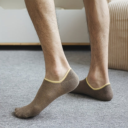 7 Pairs of Men's Thin Mesh Breathable Boat Socks - Sweat Absorbent, Non-Slip, Shallow Mouth Design for All-Day Comfort - Solid Color (Grey, Navy Blue, Beige, Black, Olive Green, Dark Brown)