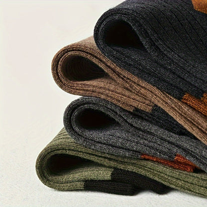 Cotton Socks 5 Pairs Pure Cotton Men's Crew Socks | Mid-Length, Solid Color, Heel Protection, Soft & Breathable | for Spring and Fall, Cute Socks