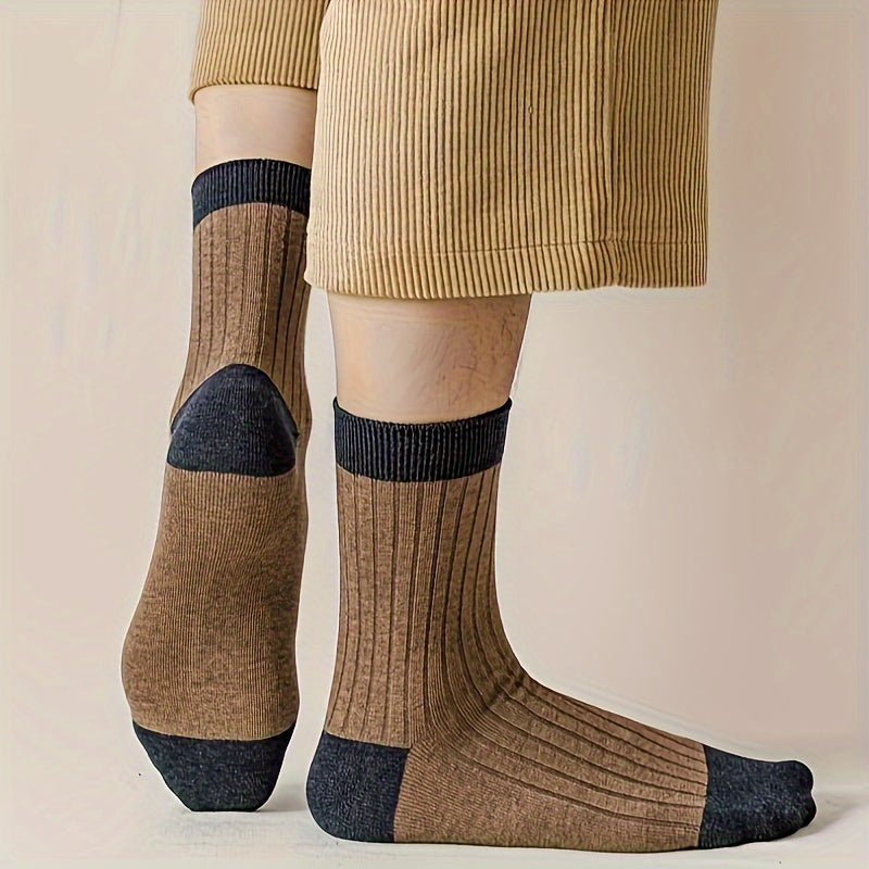 Cotton Socks 5 Pairs Pure Cotton Men's Crew Socks | Mid-Length, Solid Color, Heel Protection, Soft & Breathable | for Spring and Fall, Cute Socks